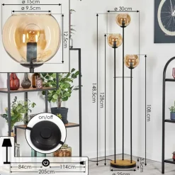 hofstein Koyoto Lampadaire 30 cm Bois foncé, Noir, 3 lumières