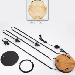 hofstein Koyoto Lampadaire 30 cm Bois foncé, Noir, 3 lumières