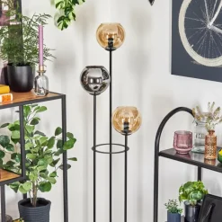 hofstein Koyoto Lampadaire 30 cm Bois foncé, Noir, 3 lumières