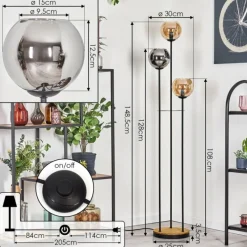 hofstein Koyoto Lampadaire 30 cm Bois foncé, Noir, 3 lumières