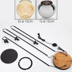 hofstein Koyoto Lampadaire 30 cm Bois foncé, Noir, 3 lumières