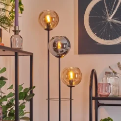 hofstein Koyoto Lampadaire 30 cm Bois foncé, Noir, 3 lumières