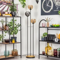 hofstein Koyoto Lampadaire 30 cm Bois foncé, Noir, 3 lumières