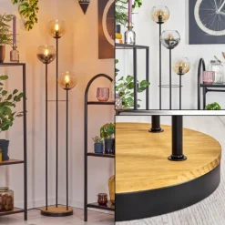 hofstein Koyoto Lampadaire 25 cm Bois foncé, Noir, 3 lumières