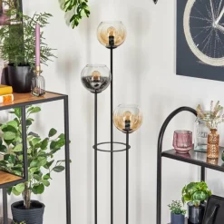 hofstein Koyoto Lampadaire 25 cm Bois foncé, Noir, 3 lumières