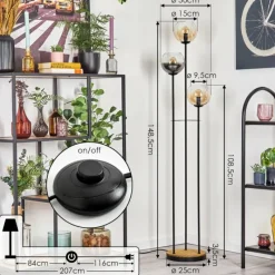 hofstein Koyoto Lampadaire 25 cm Bois foncé, Noir, 3 lumières