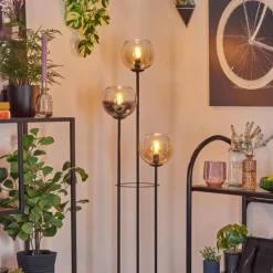 hofstein Koyoto Lampadaire 25 cm Bois foncé, Noir, 3 lumières