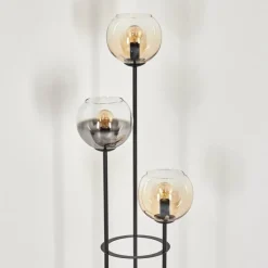hofstein Koyoto Lampadaire 25 cm Bois foncé, Noir, 3 lumières