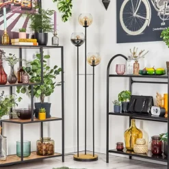 hofstein Koyoto Lampadaire 25 cm Bois foncé, Noir, 3 lumières