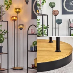 hofstein Koyoto Lampadaire 30 cm Bois foncé, Noir, 3 lumières