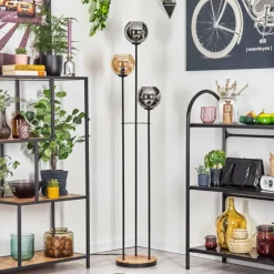 hofstein Koyoto Lampadaire 30 cm Bois clair, Noir, 3 lumières