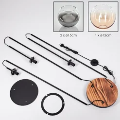 hofstein Koyoto Lampadaire 30 cm Bois clair, Noir, 3 lumières