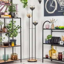 hofstein Koyoto Lampadaire 30 cm Bois clair, Noir, 3 lumières