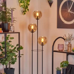 hofstein Koyoto Lampadaire 25 cm Bois clair, Noir, 3 lumières