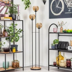 hofstein Koyoto Lampadaire 25 cm Bois clair, Noir, 3 lumières