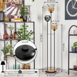 hofstein Koyoto Lampadaire 25 cm Bois clair, Noir, 3 lumières