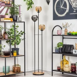 hofstein Koyoto Lampadaire 25 cm Bois clair, Noir, 3 lumières