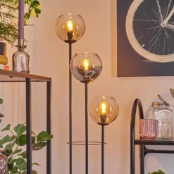 Suspension Verre Fumé-hofstein Koyoto Lampadaire 30 cm Bois clair, Noir, 3 lumières