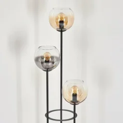 Suspension Verre Fumé-hofstein Koyoto Lampadaire 30 cm Bois clair, Noir, 3 lumières