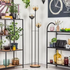 Suspension Verre Fumé-hofstein Koyoto Lampadaire 30 cm Bois clair, Noir, 3 lumières