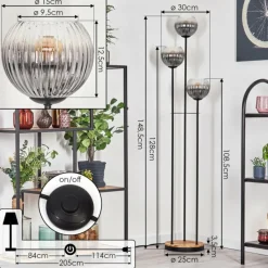 hofstein Koyoto Lampadaire 30 cm Bois clair, Noir, 3 lumières