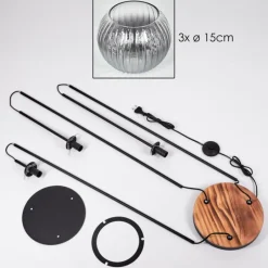 hofstein Koyoto Lampadaire 30 cm Bois clair, Noir, 3 lumières