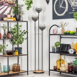 hofstein Koyoto Lampadaire 30 cm Bois clair, Noir, 3 lumières