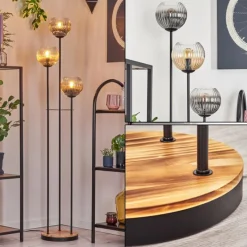 hofstein Koyoto Lampadaire 30 cm Bois clair, Noir, 3 lumières