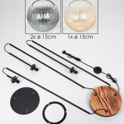 hofstein Koyoto Lampadaire 30 cm Bois clair, Noir, 3 lumières