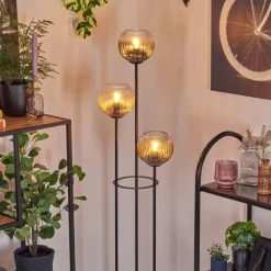 hofstein Koyoto Lampadaire 30 cm Bois clair, Noir, 3 lumières