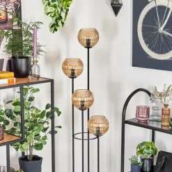 hofstein Koyoto Lampadaire 30 cm Bois foncé, Noir, 4 lumières