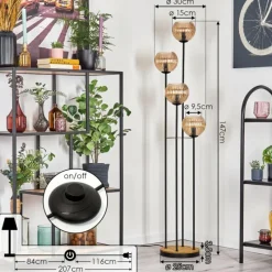 hofstein Koyoto Lampadaire 30 cm Bois foncé, Noir, 4 lumières