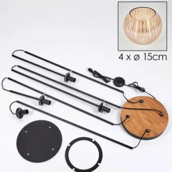 hofstein Koyoto Lampadaire 30 cm Bois foncé, Noir, 4 lumières