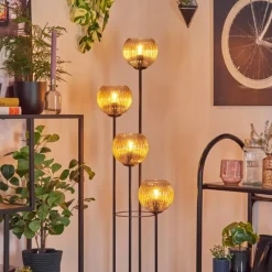 hofstein Koyoto Lampadaire 30 cm Bois foncé, Noir, 4 lumières