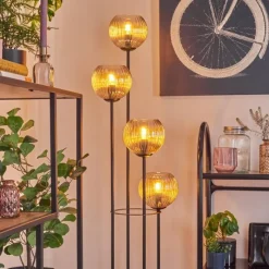 hofstein Koyoto Lampadaire 30 cm Bois foncé, Noir, 4 lumières