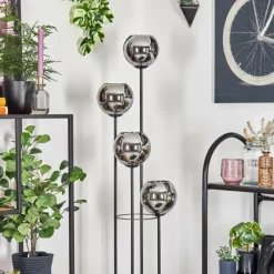 Suspension Verre Fumé-hofstein Koyoto Lampadaire 30 cm Bois foncé, Noir, 4 lumières