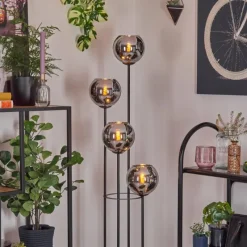 Suspension Verre Fumé-hofstein Koyoto Lampadaire 30 cm Bois foncé, Noir, 4 lumières