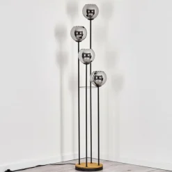Suspension Verre Fumé-hofstein Koyoto Lampadaire 30 cm Bois foncé, Noir, 4 lumières