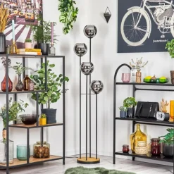 Suspension Verre Fumé-hofstein Koyoto Lampadaire 30 cm Bois foncé, Noir, 4 lumières