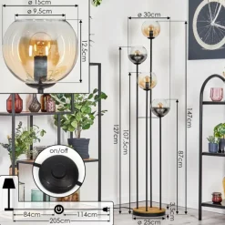 hofstein Koyoto Lampadaire 30 cm Bois foncé, Noir, 4 lumières