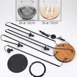 hofstein Koyoto Lampadaire 30 cm Bois foncé, Noir, 4 lumières