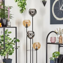 hofstein Koyoto Lampadaire 30 cm Bois foncé, Noir, 4 lumières