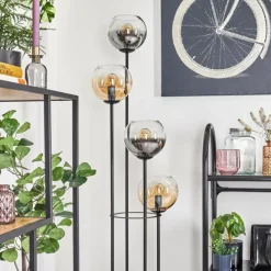 hofstein Koyoto Lampadaire 30 cm Bois foncé, Noir, 4 lumières