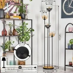 hofstein Koyoto Lampadaire 30 cm Bois foncé, Noir, 4 lumières