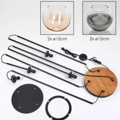 hofstein Koyoto Lampadaire 30 cm Bois foncé, Noir, 4 lumières