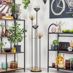 hofstein Koyoto Lampadaire 30 cm Bois foncé, Noir, 4 lumières