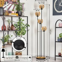 hofstein Koyoto Lampadaire 30 cm Bois foncé, Noir, 4 lumières