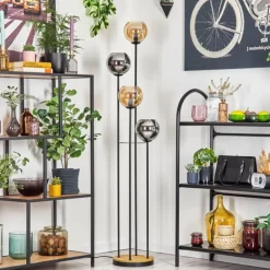 hofstein Koyoto Lampadaire 30 cm Bois foncé, Noir, 4 lumières