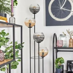 hofstein Koyoto Lampadaire 30 cm Bois foncé, Noir, 4 lumières