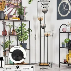 hofstein Koyoto Lampadaire 30 cm Bois foncé, Noir, 4 lumières